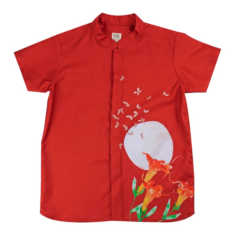 Chubby Chubby Mandarin Shirt - Butterflies Dreams Red